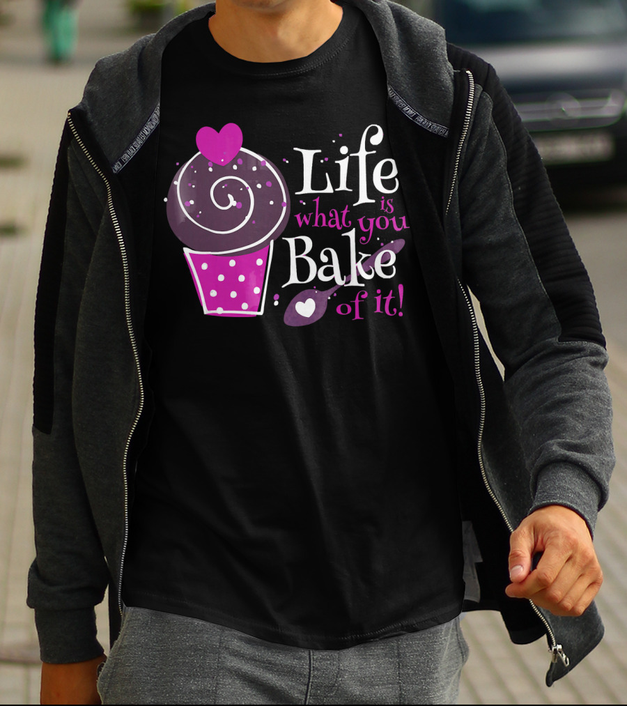 Life Is What You Bake Of It Cupcake Heart Swirl Polka Dots T-Shirt