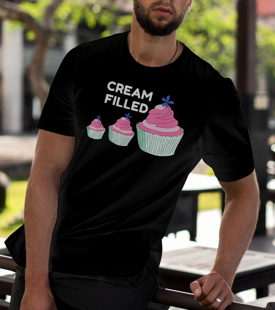 CREAM FILLED Cupcake Lover Trio With Pink Frosting And Blue Flower T-Shirt