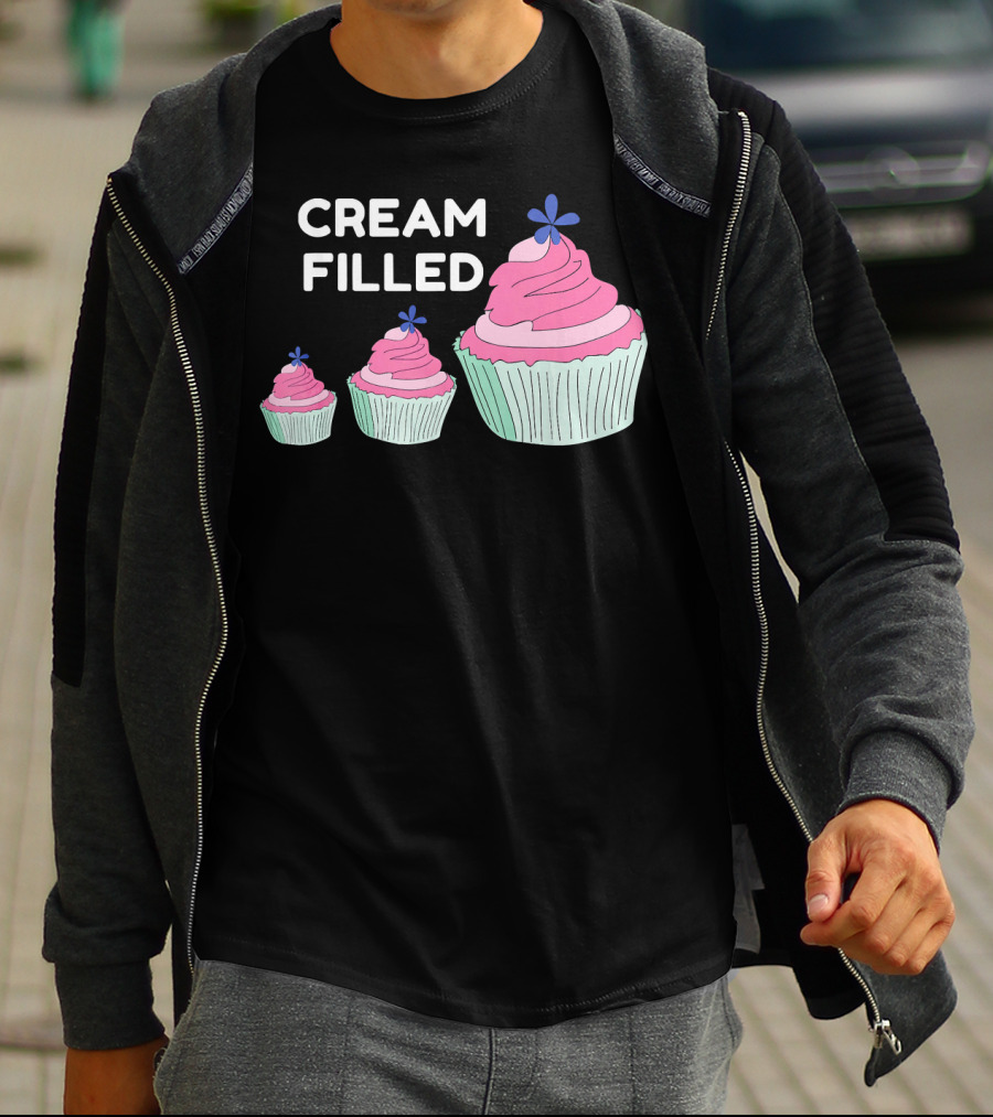 CREAM FILLED Cupcake Lover Trio With Pink Frosting And Blue Flower T-Shirt