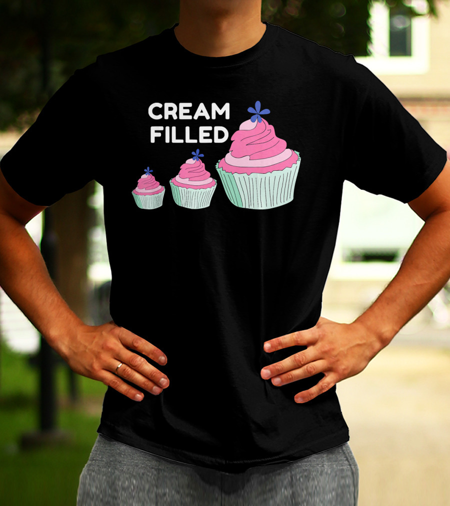 CREAM FILLED Cupcake Lover Trio With Pink Frosting And Blue Flower T-Shirt
