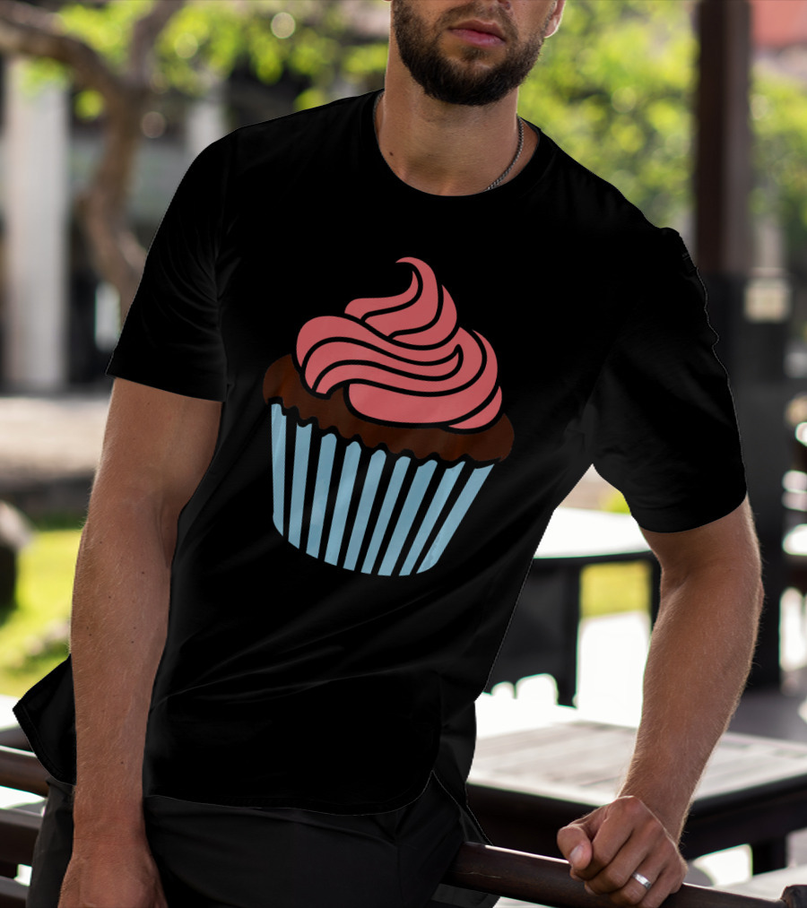 Cupcake With Pink Frosting And Striped Wrapper T-Shirt