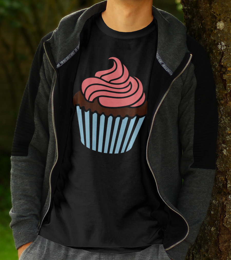 Cupcake With Pink Frosting And Striped Wrapper T-Shirt
