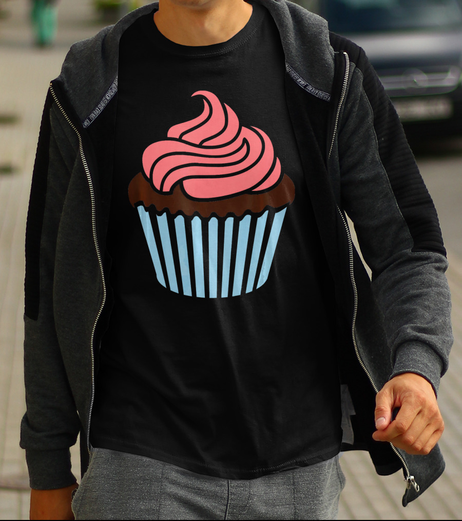 Cupcake With Pink Frosting And Striped Wrapper T-Shirt
