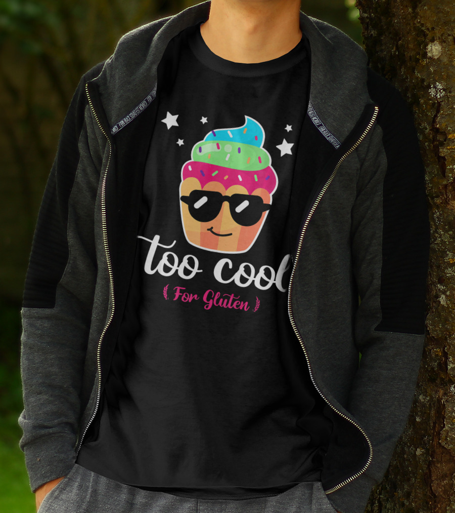 Too Cool For Gluten Cute Cupcake With Sunglasses And Stars T-Shirt