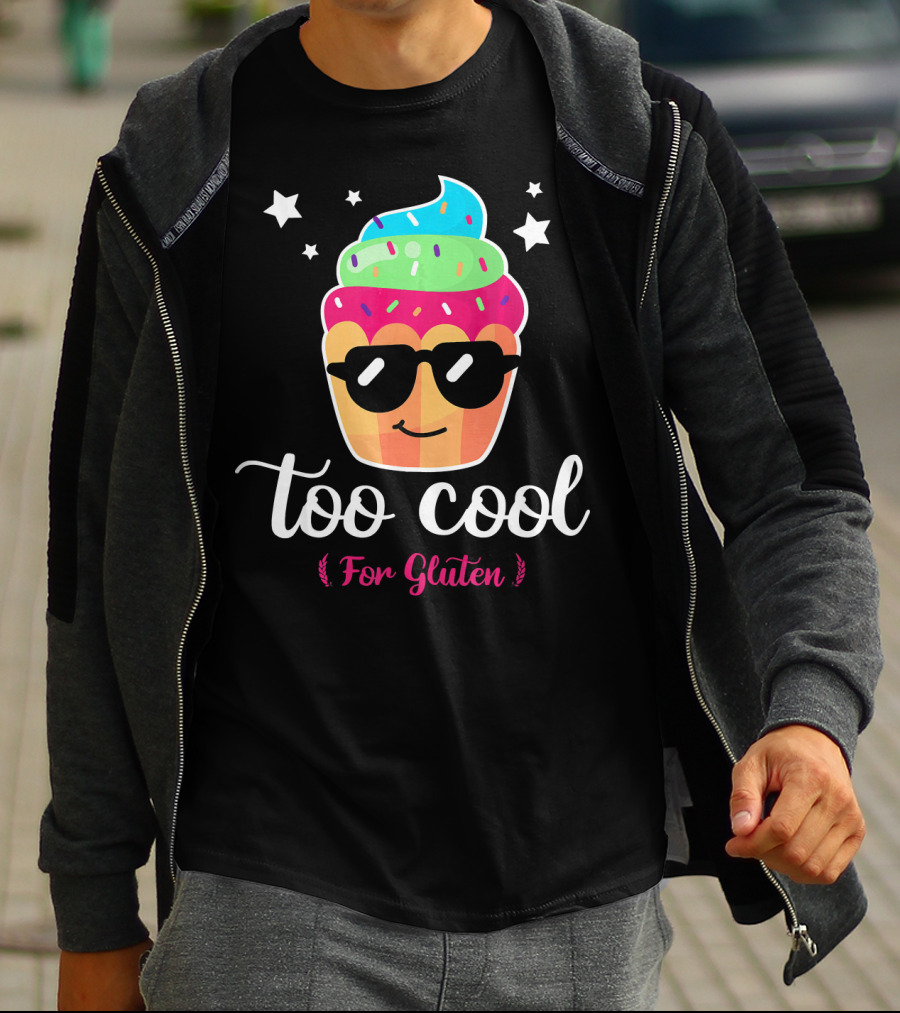 Too Cool For Gluten Cute Cupcake With Sunglasses And Stars T-Shirt