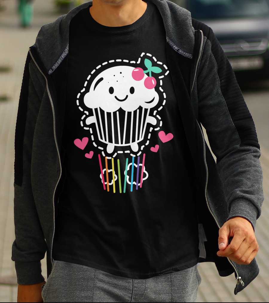 Cupcake Cute Kawaii Rainbow Team Cherry Hearts Rainbow Jump T-Shirt