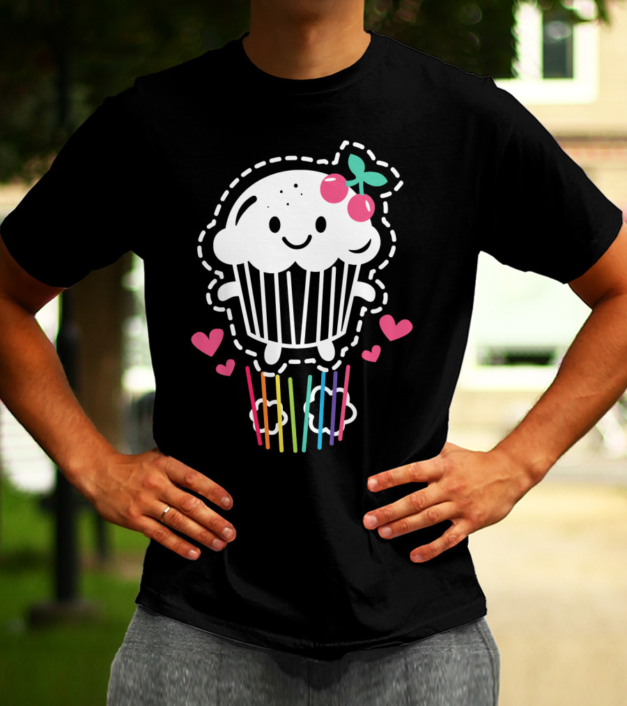 Cupcake Cute Kawaii Rainbow Team Cherry Hearts Rainbow Jump T-Shirt