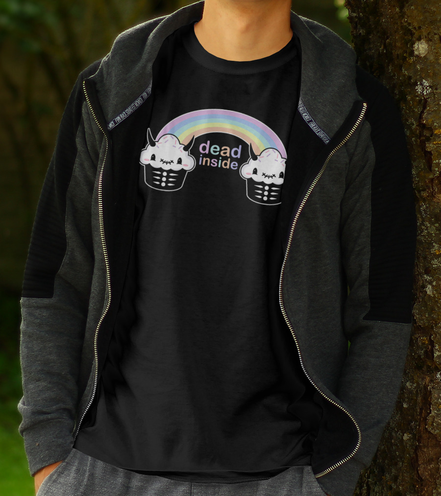 Pastel Goth Dead Inside Rainbow Cupcake Horns T-Shirt