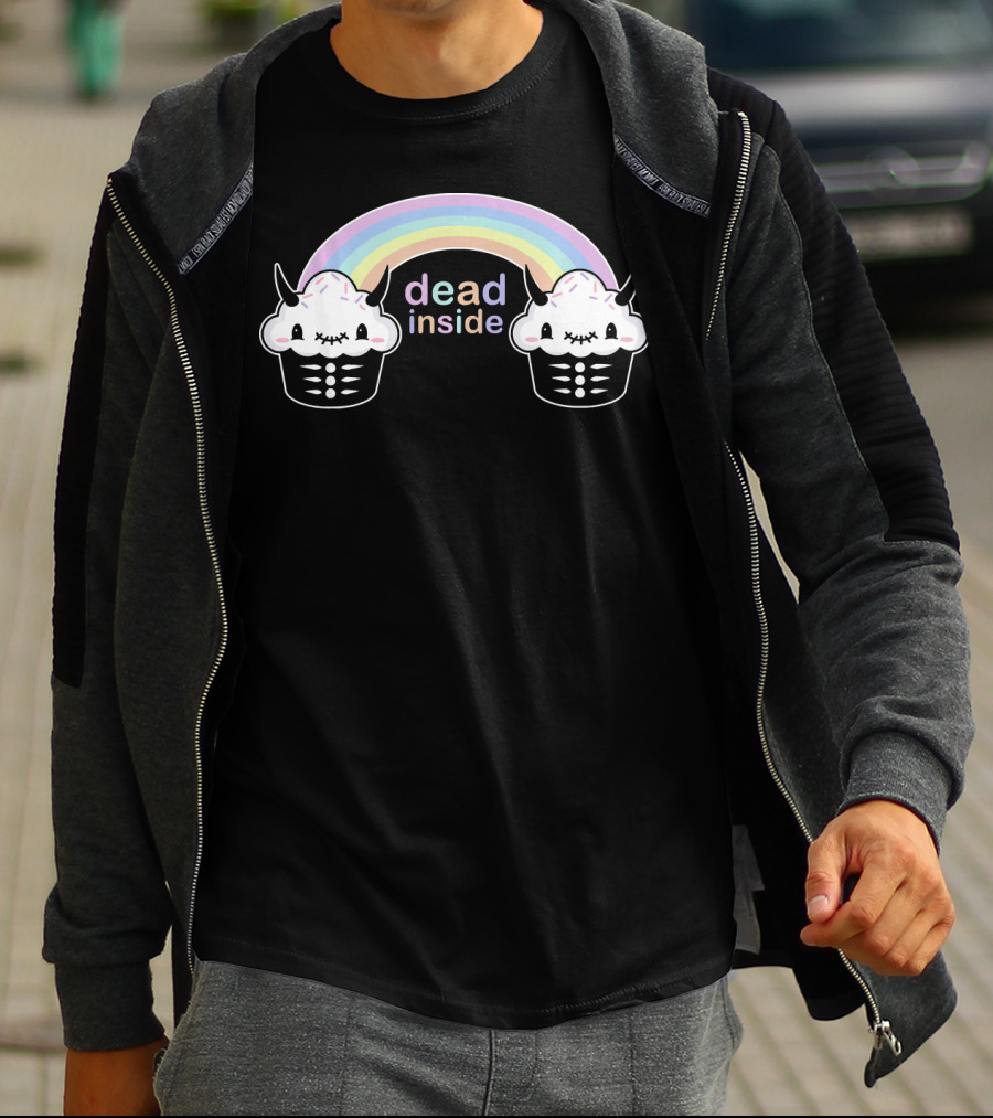 Pastel Goth Dead Inside Rainbow Cupcake Horns T-Shirt