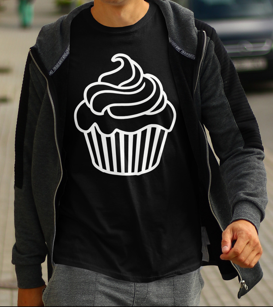 Cupcake Icon Black And White Outlined T-Shirt