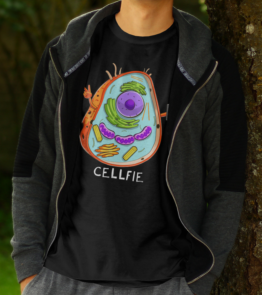 CELL FIE Biology Cellular Biology Cellfie Cartoon Cell Taking Selfie Biology Joke T-Shirt