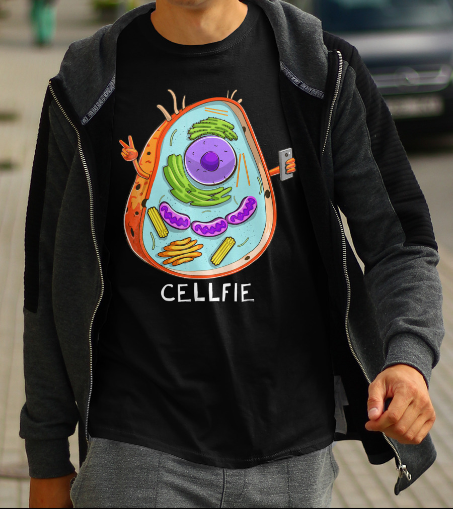 CELL FIE Biology Cellular Biology Cellfie Cartoon Cell Taking Selfie Biology Joke T-Shirt