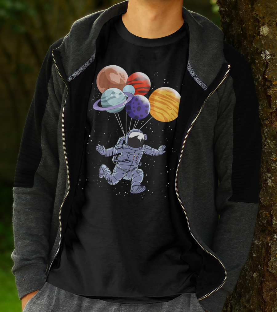 Astronaut Floating With Planet Balloons In Space Boys T-Shirt