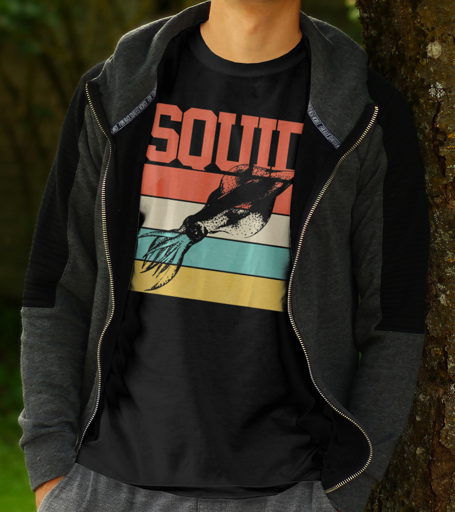 Squid Retro Marine Biologist Vintage Stripes T-Shirt