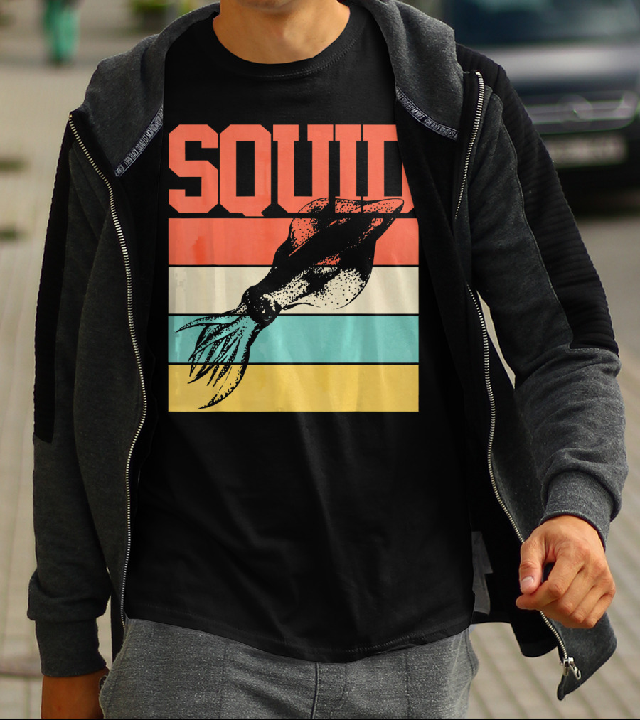Squid Retro Marine Biologist Vintage Stripes T-Shirt