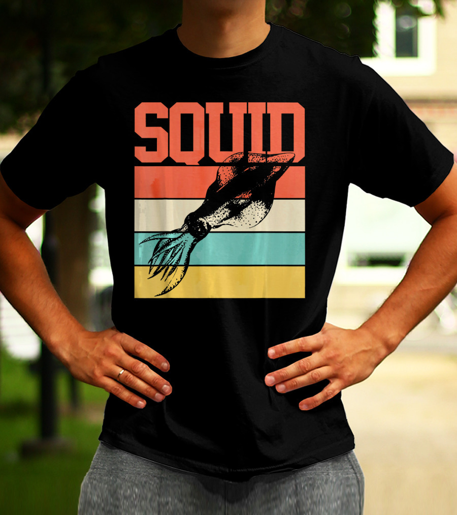 Squid Retro Marine Biologist Vintage Stripes T-Shirt