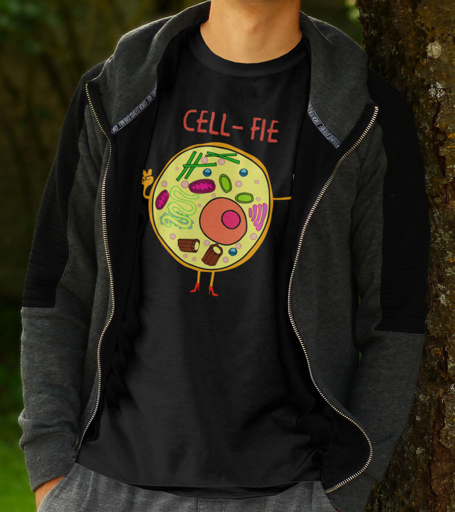 Cell-Fie Funny Science Tee Featuring Cartoon Cell Taking Selfie T-Shirt