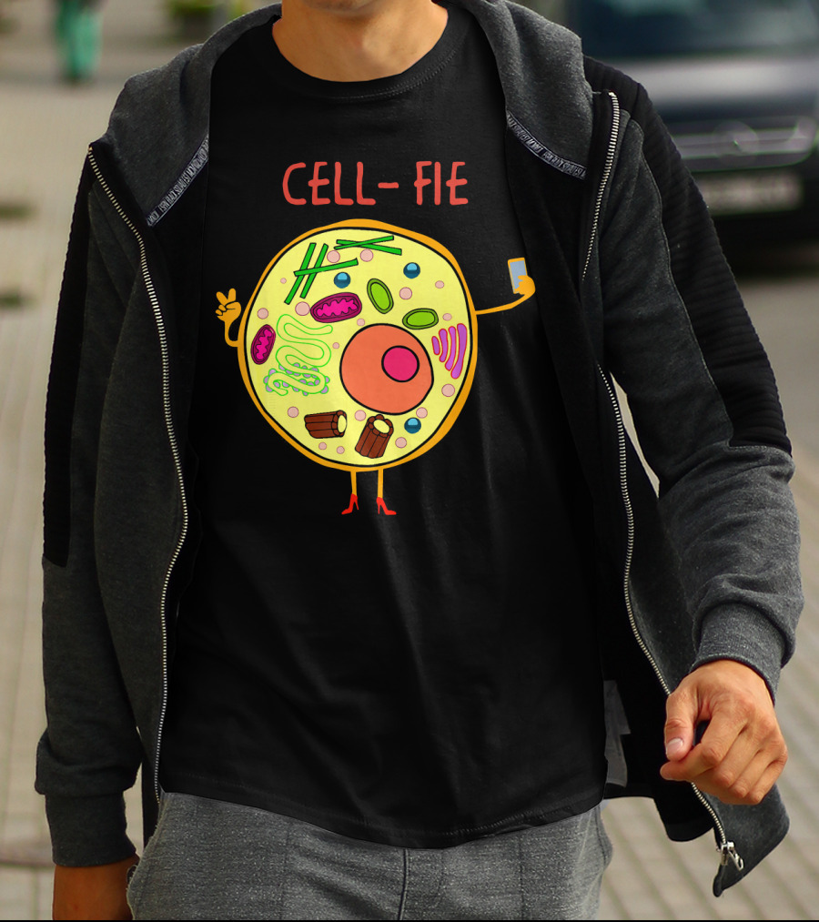 Cell-Fie Funny Science Tee Featuring Cartoon Cell Taking Selfie T-Shirt