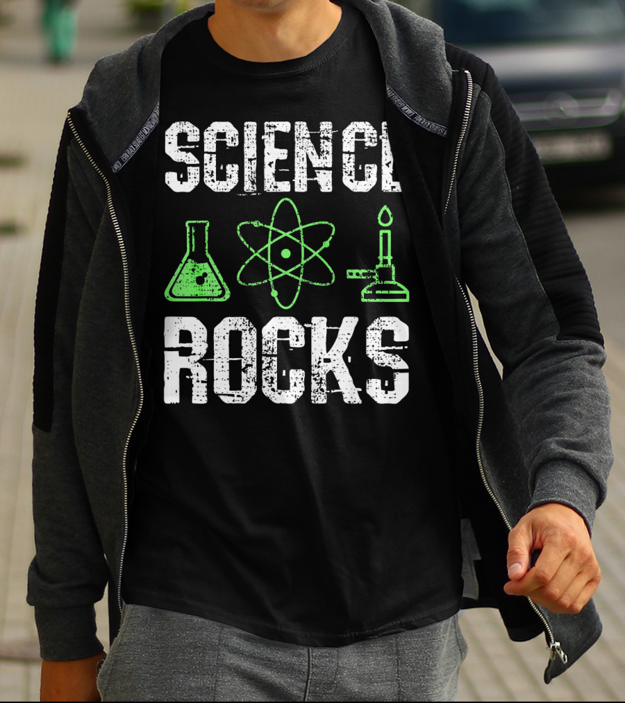 Science Rocks Biology Chemistry Beaker Atom Bunsen Burner T-Shirt