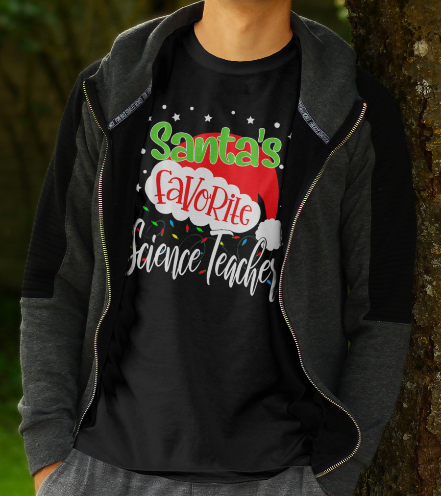 Santa's Favorite Science Teacher Christmas Hat Lights T-Shirt