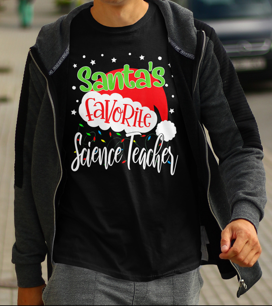 Santa's Favorite Science Teacher Christmas Hat Lights T-Shirt