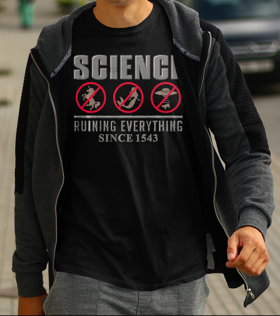 Science Ruining Everything Since 1543 With Unicorn, Dragon, UFO Symbols T-Shirt