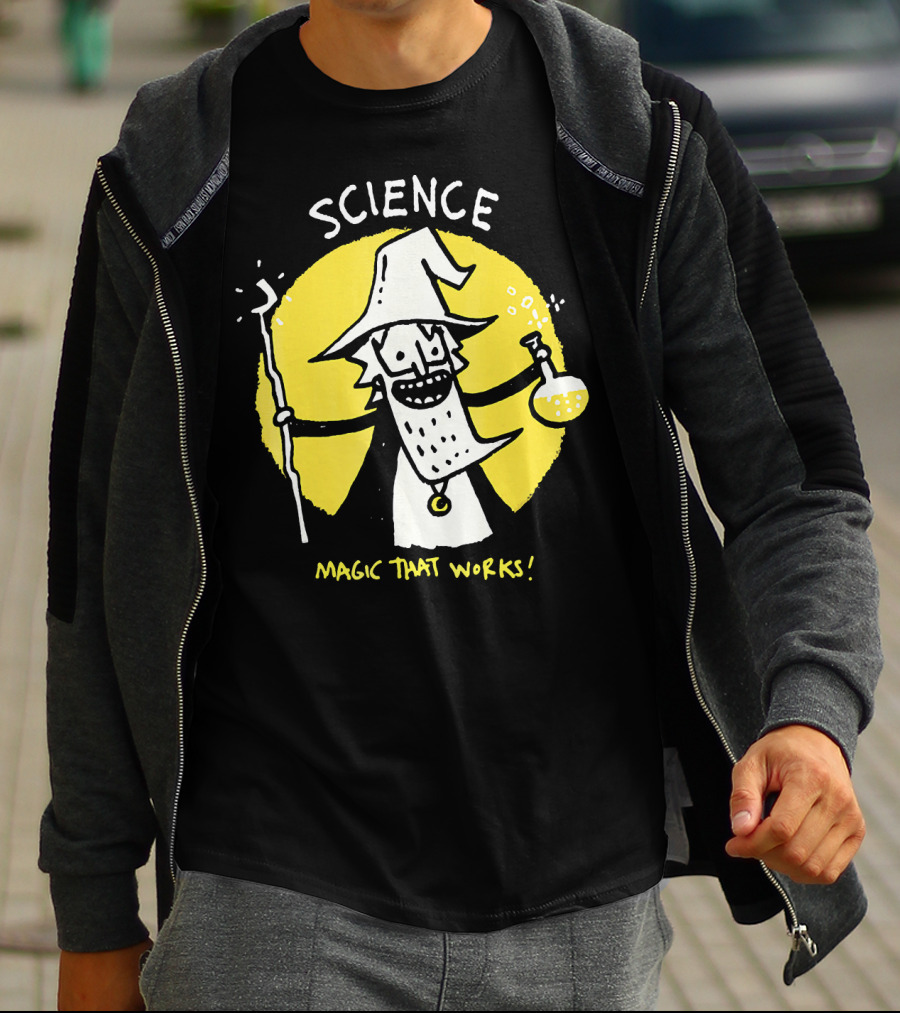 Science Magic That Works Wizard With Beaker And Staff T-Shirt