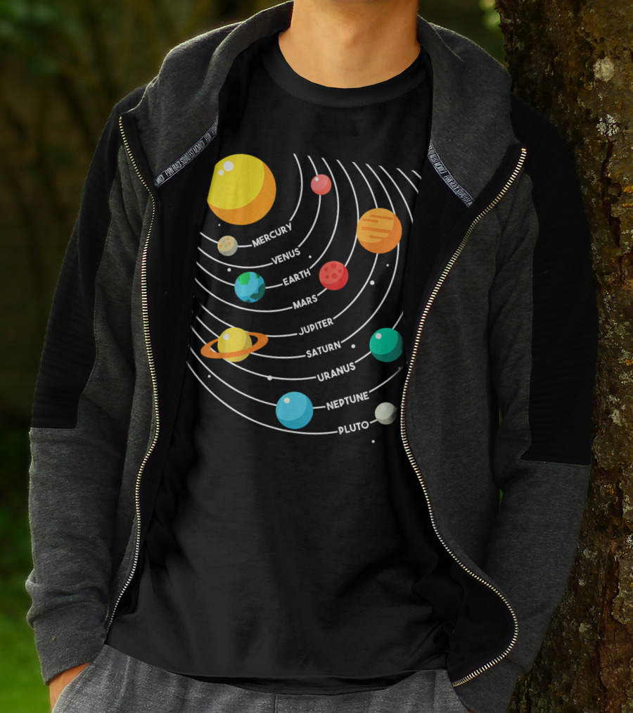 Mercury Venus Earth Mars Jupiter Saturn Uranus Neptune Pluto Solar System Science T-Shirt