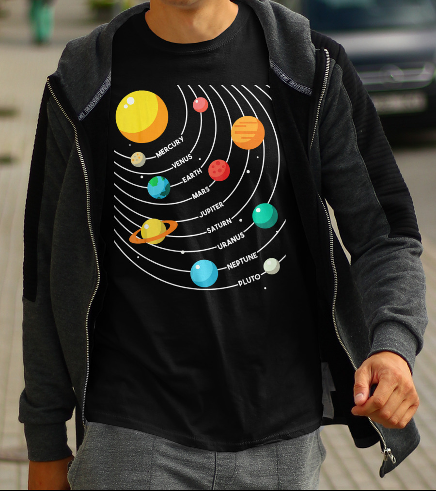 Mercury Venus Earth Mars Jupiter Saturn Uranus Neptune Pluto Solar System Science T-Shirt