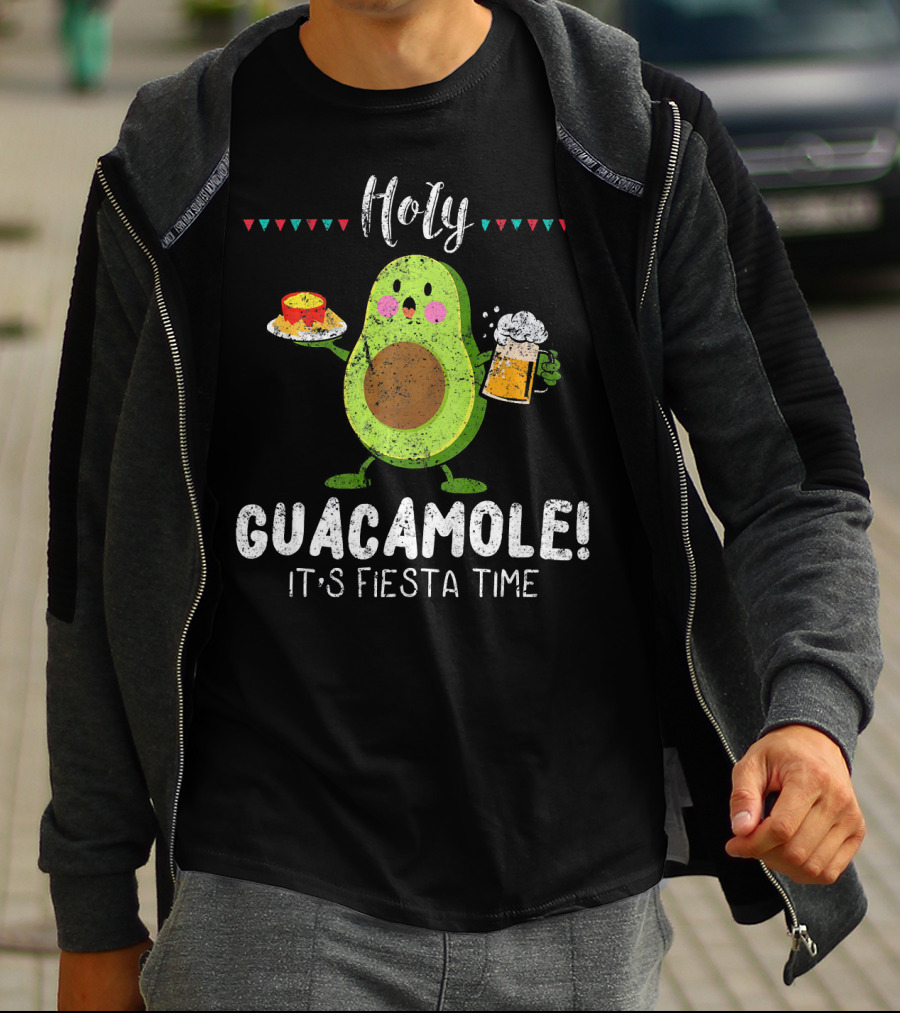 Holy Guacamole It's Fiesta Time Avocado With Beer And Nachos T-Shirt