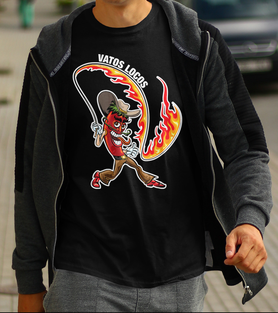 Vatos Locos Spicy Fire Rope Mexico Chili Pepper Cowboy T-Shirt