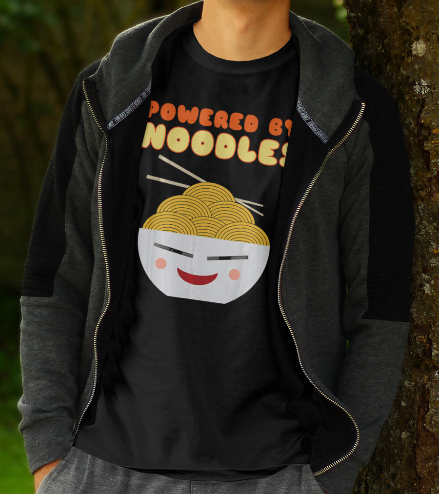 Powered By Noodles Cute Bowl With Spicy Smiling Face T-Shirt
