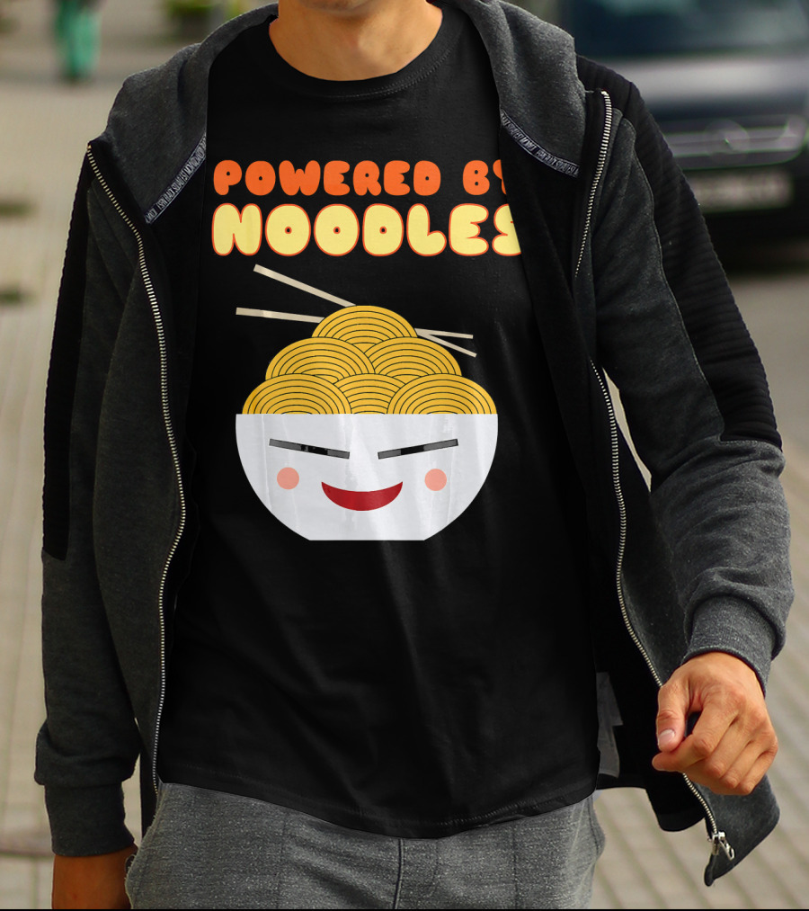 Powered By Noodles Cute Bowl With Spicy Smiling Face T-Shirt