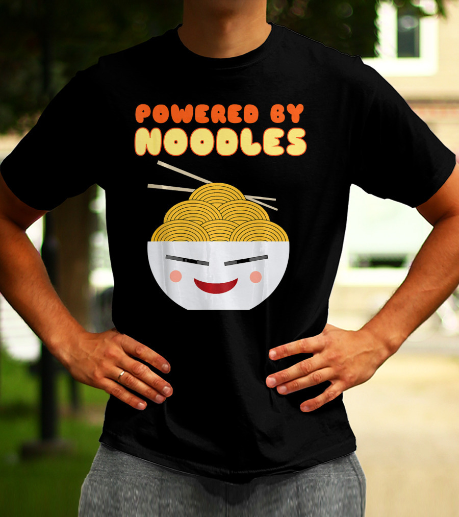 Powered By Noodles Cute Bowl With Spicy Smiling Face T-Shirt