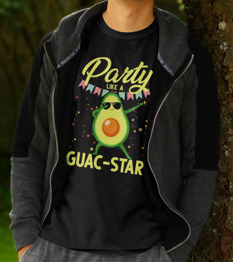 Party Like A Guac Star Avocado With Sunglasses And Colorful Festive Elements T-Shirt
