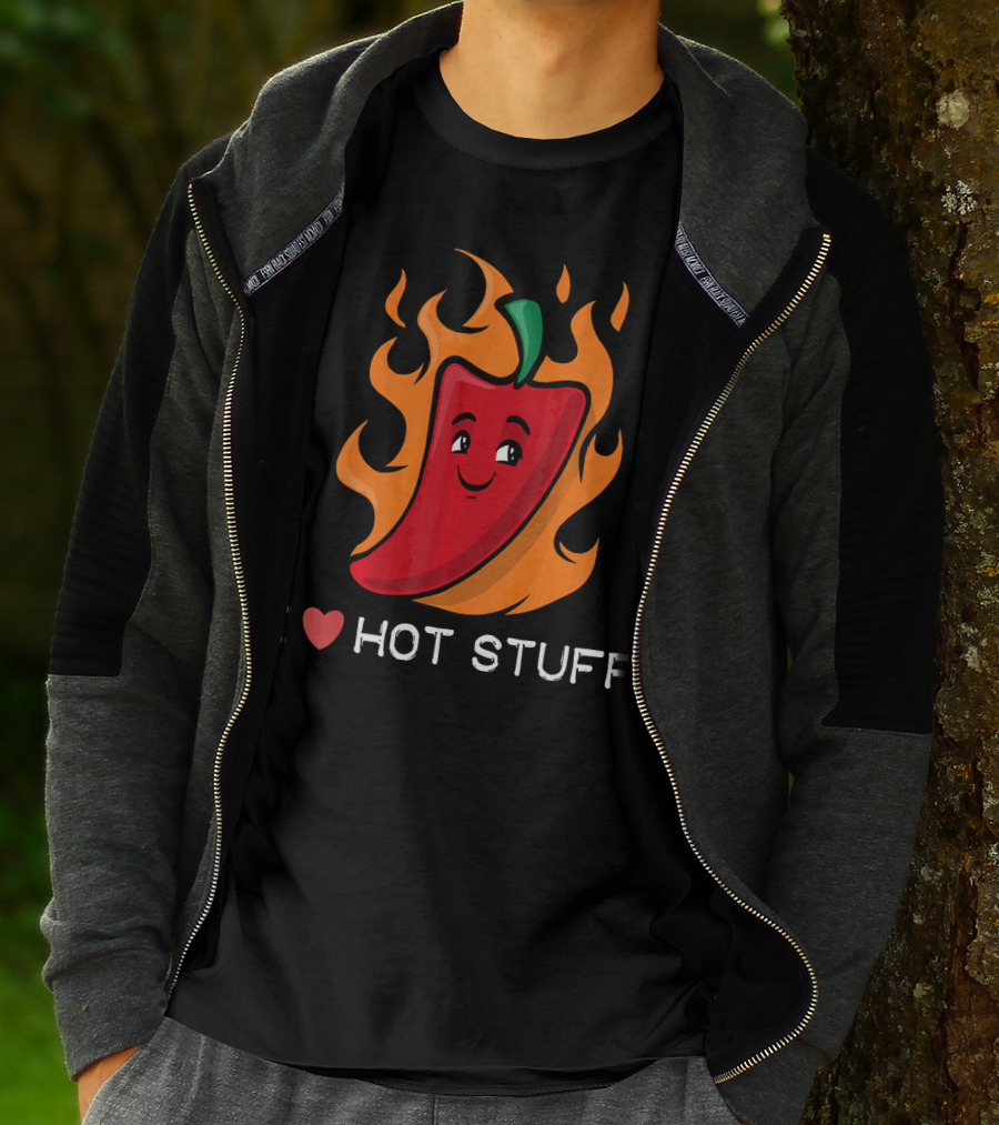 I Love Hot Stuff Spicy Food Love Pepper In Flames T-Shirt