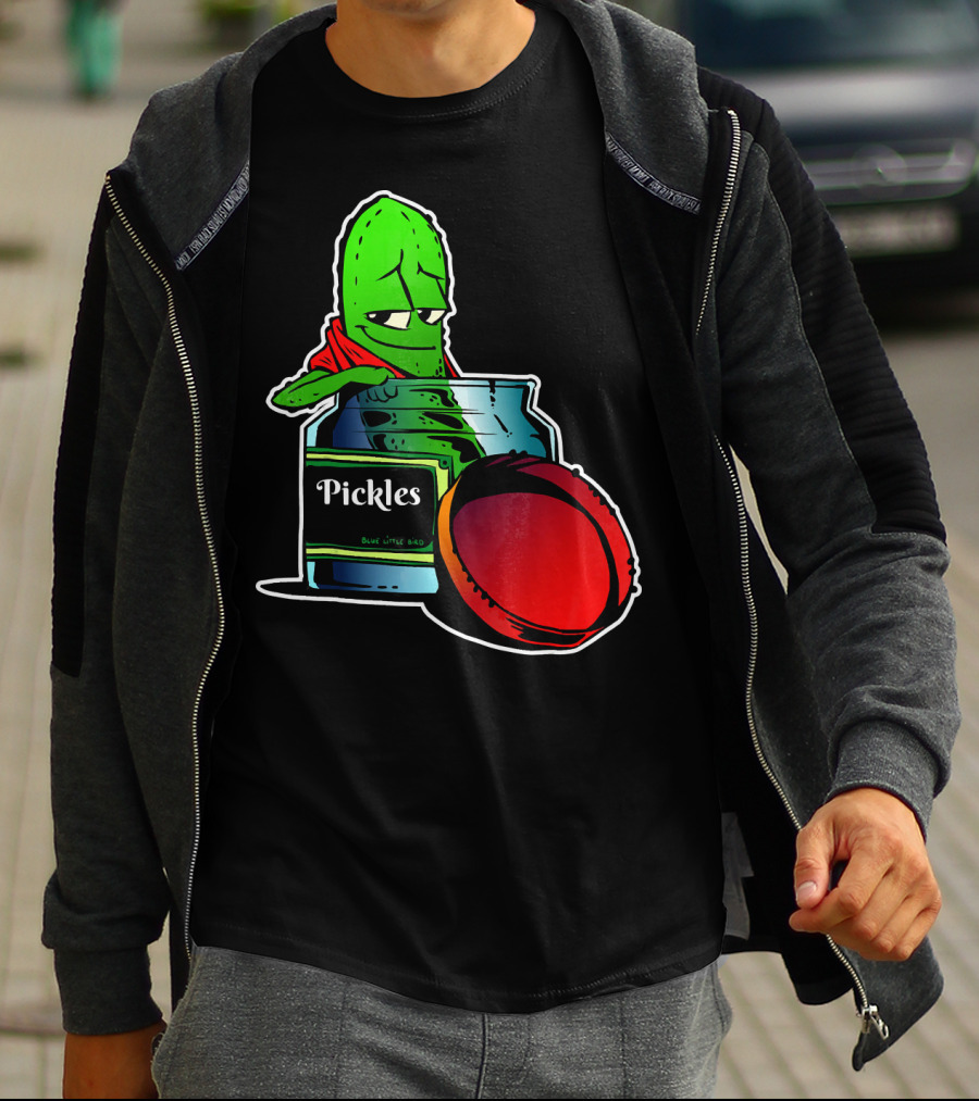 Pickles In Jar Funny Pickle Lover With Blue Lid And Red Sauce T-Shirt