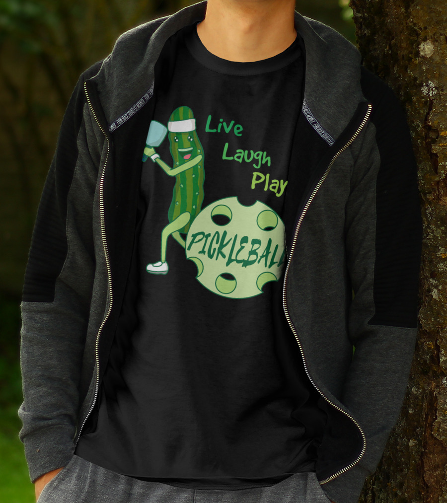 Live Laugh Play Pickleball Funny Sports Pickle Character Paddle T-Shirt