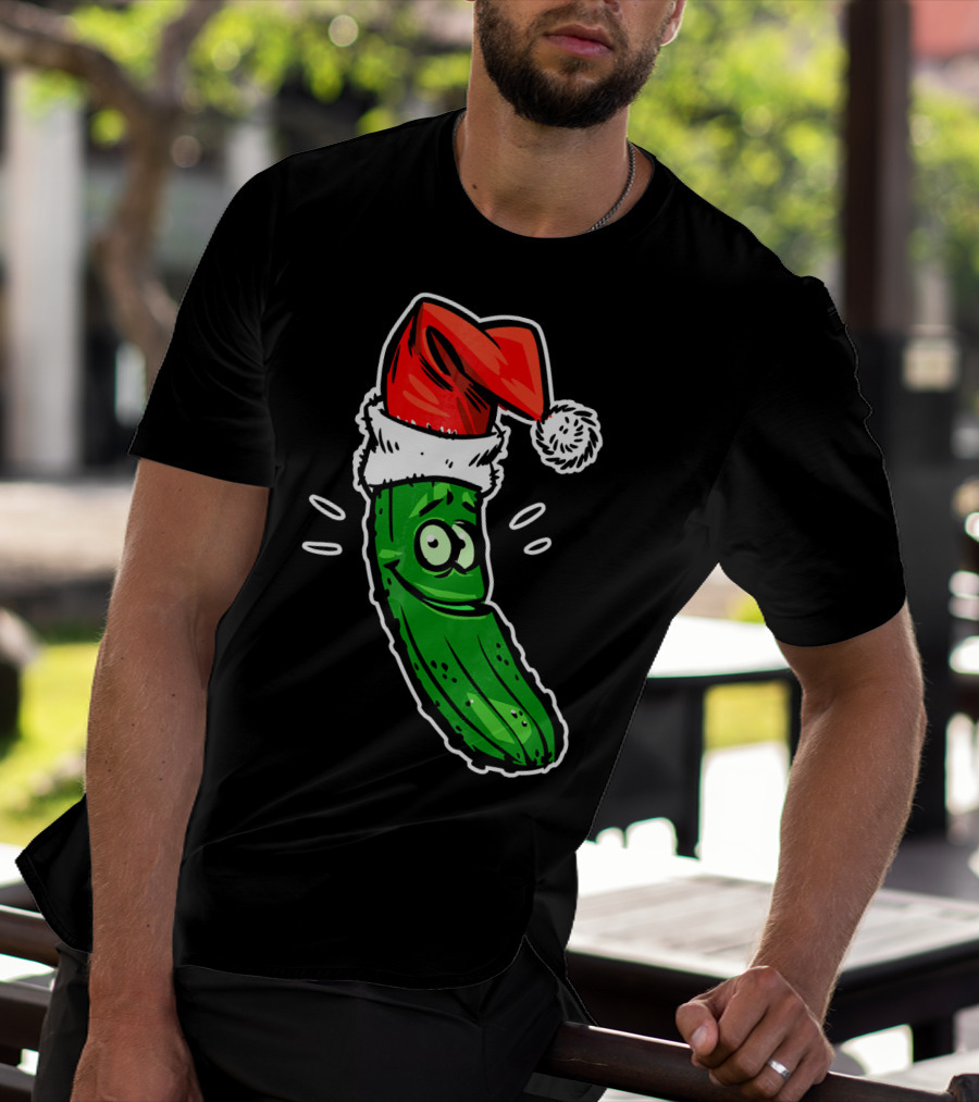 Funny Santa Pickle Christmas Cartoon Santa Hat T-Shirt