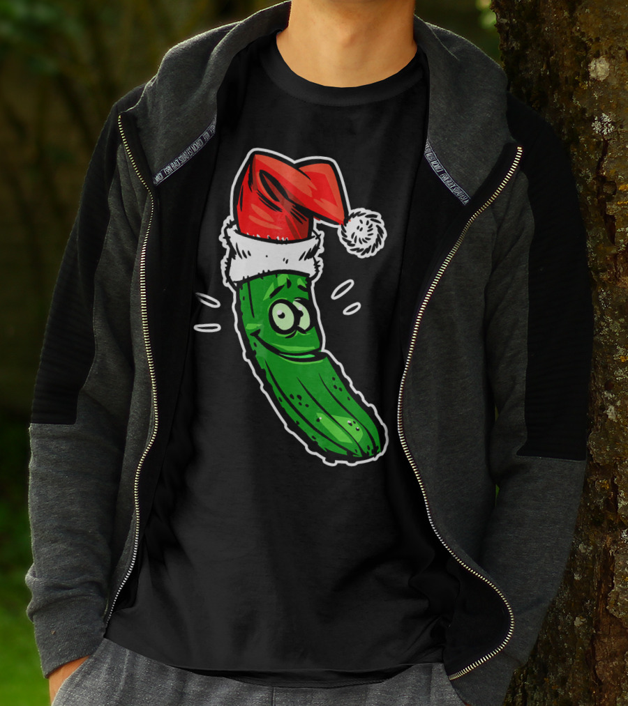 Funny Santa Pickle Christmas Cartoon Santa Hat T-Shirt