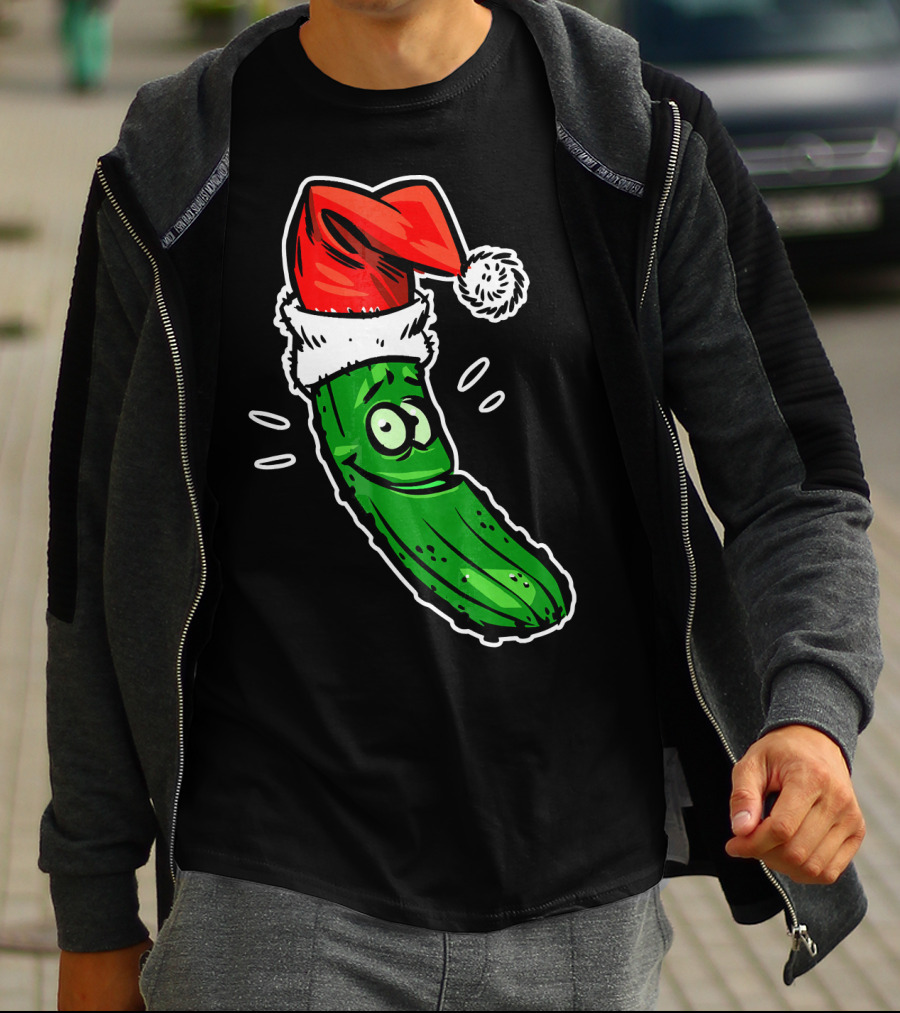 Funny Santa Pickle Christmas Cartoon Santa Hat T-Shirt
