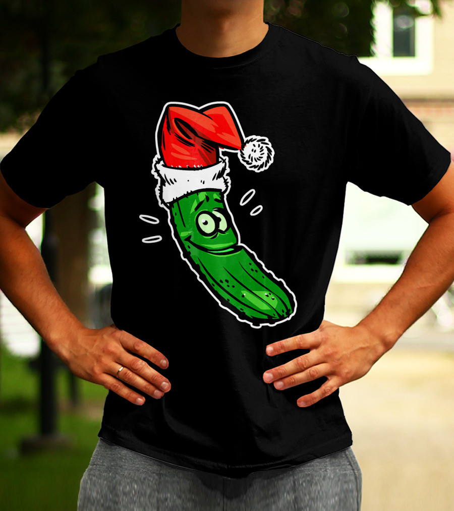 Funny Santa Pickle Christmas Cartoon Santa Hat T-Shirt
