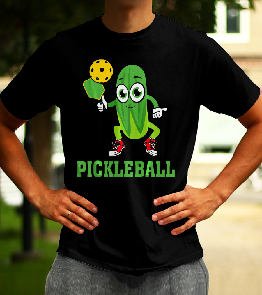 Pickle Character Playing Pickleball With Paddle And Ball T-Shirt