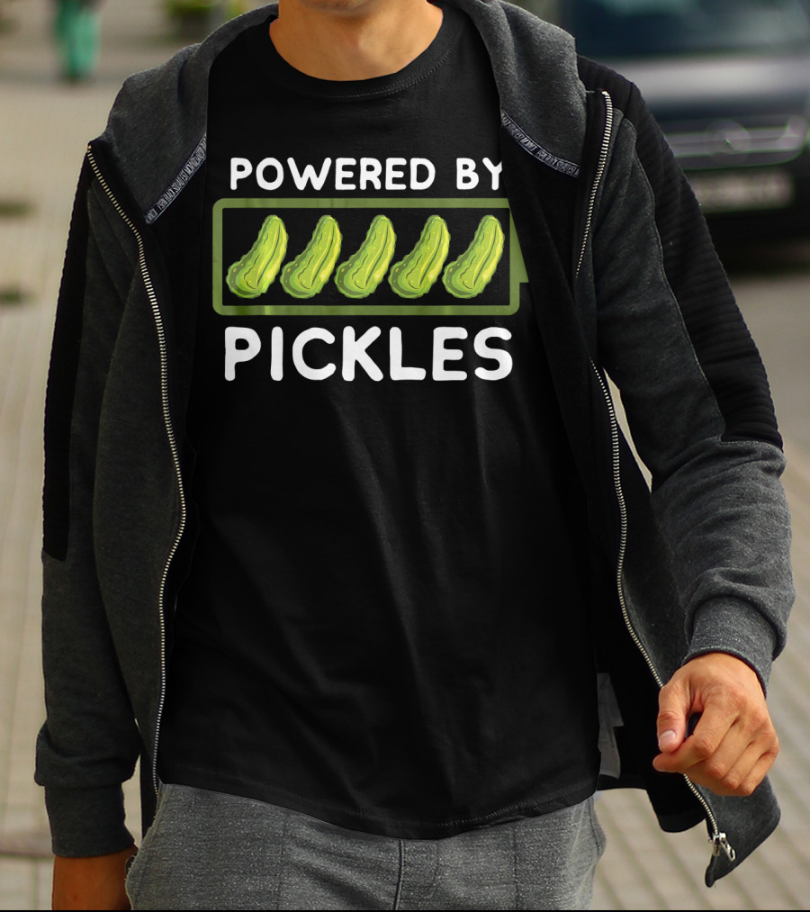 Powered By Pickles Pickle Battery T-Shirt