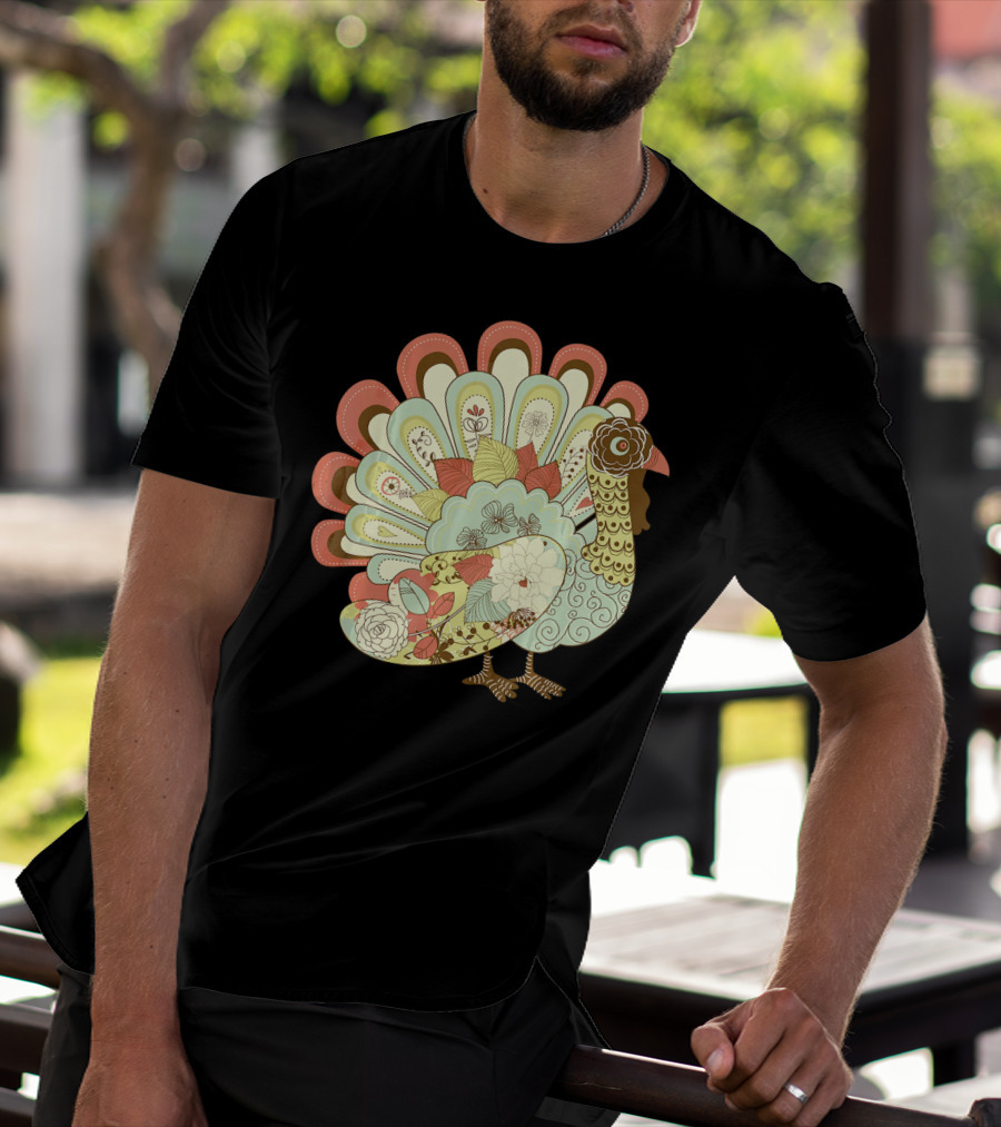 Retro Thanksgiving Turkey Vintage Floral T-Shirt