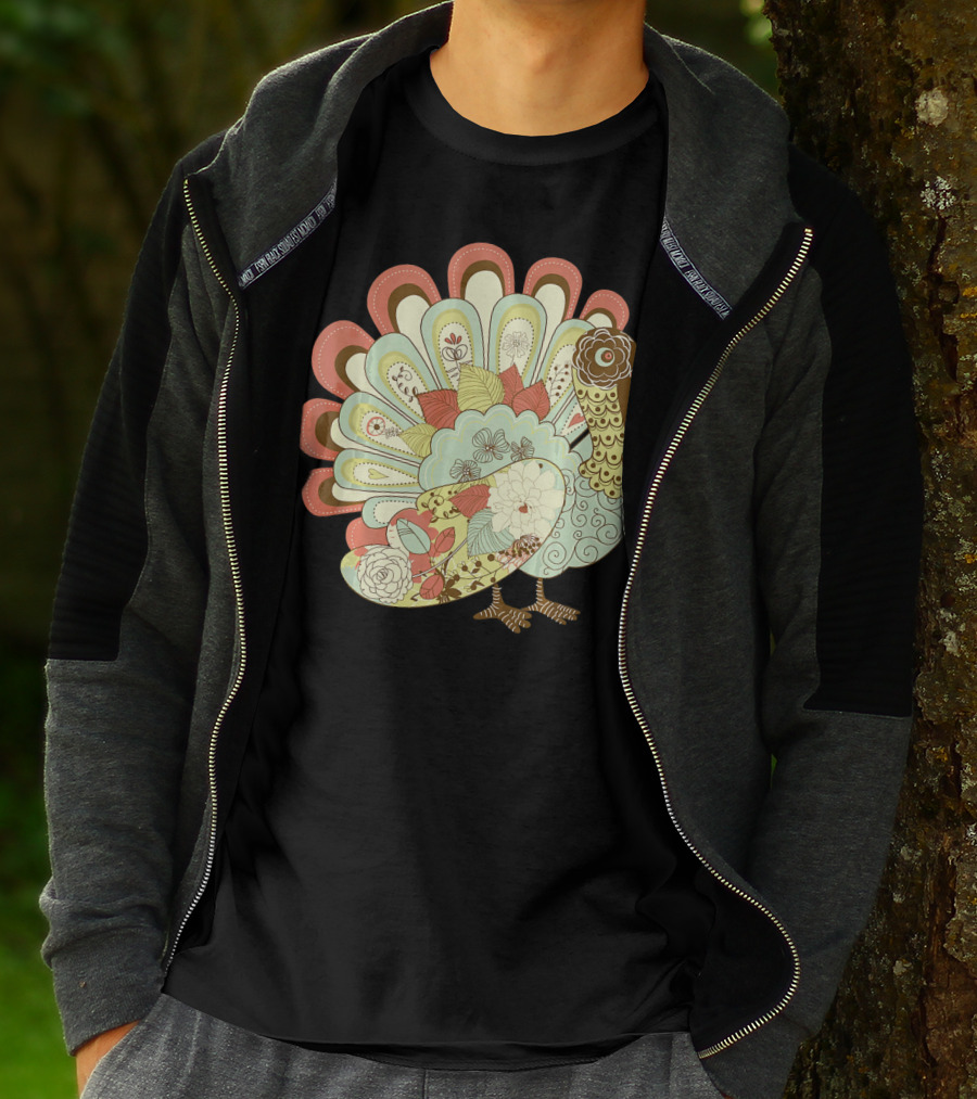 Retro Thanksgiving Turkey Vintage Floral T-Shirt