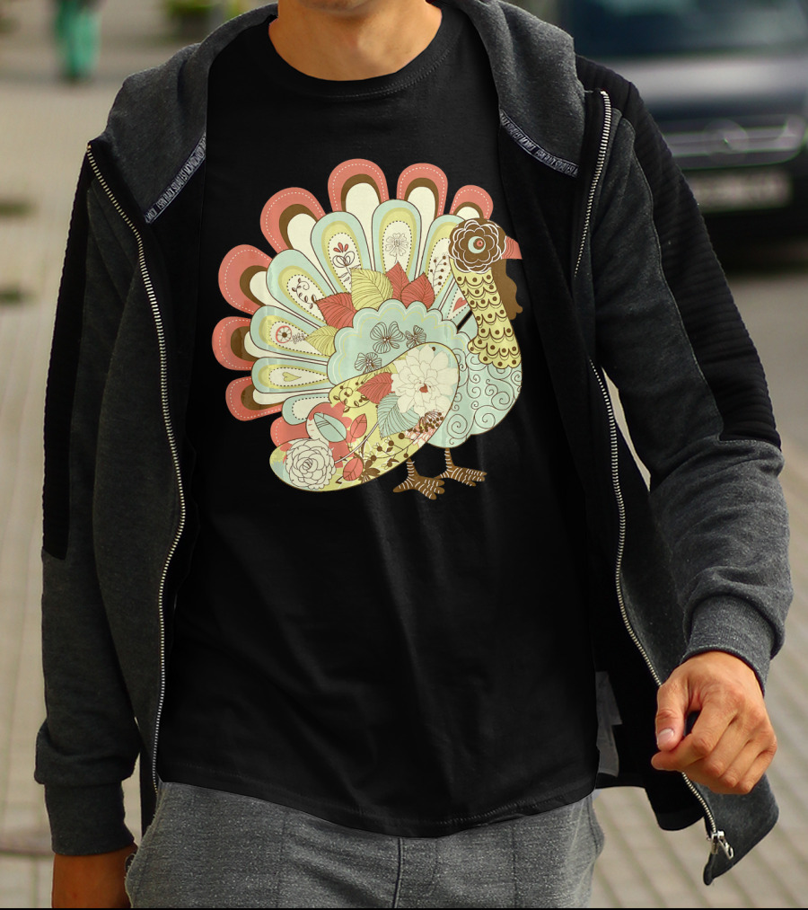 Retro Thanksgiving Turkey Vintage Floral T-Shirt