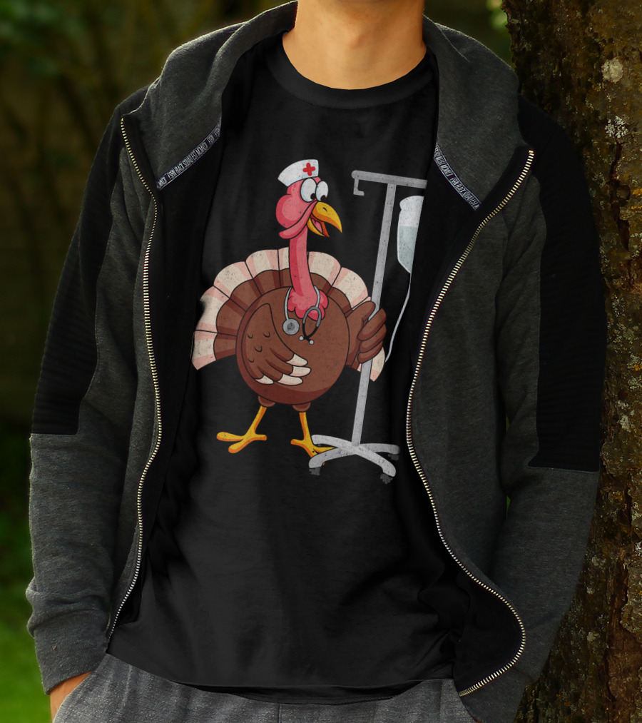 Proud Nurse Turkey Funny Nurse With Stethoscope And IV Stand T-Shirt