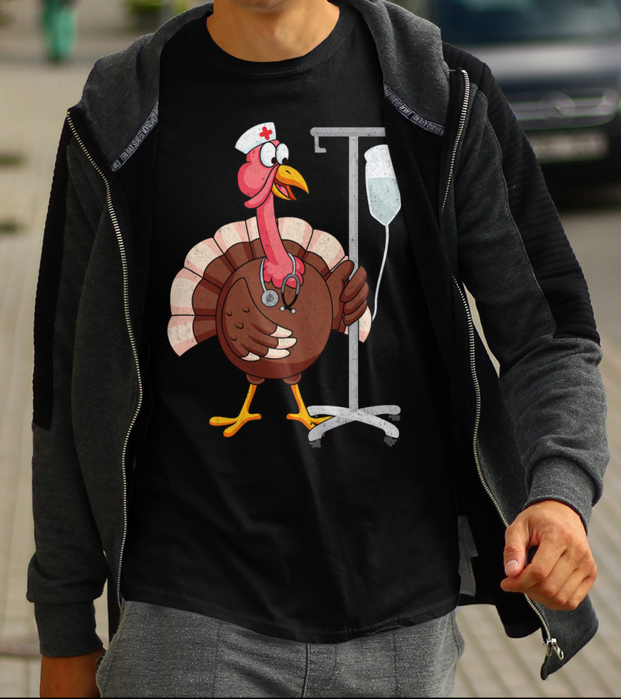 Proud Nurse Turkey Funny Nurse With Stethoscope And IV Stand T-Shirt