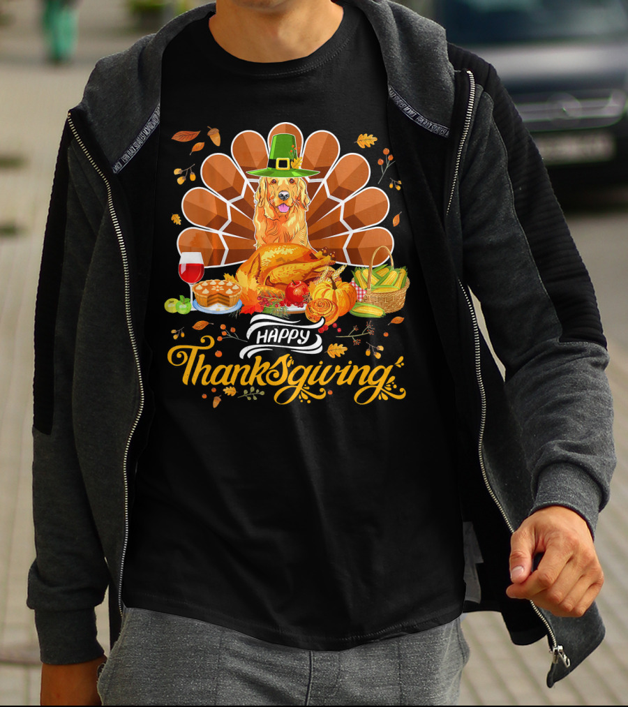 Happy Thanksgiving Golden Retriever Turk Feast T-Shirt